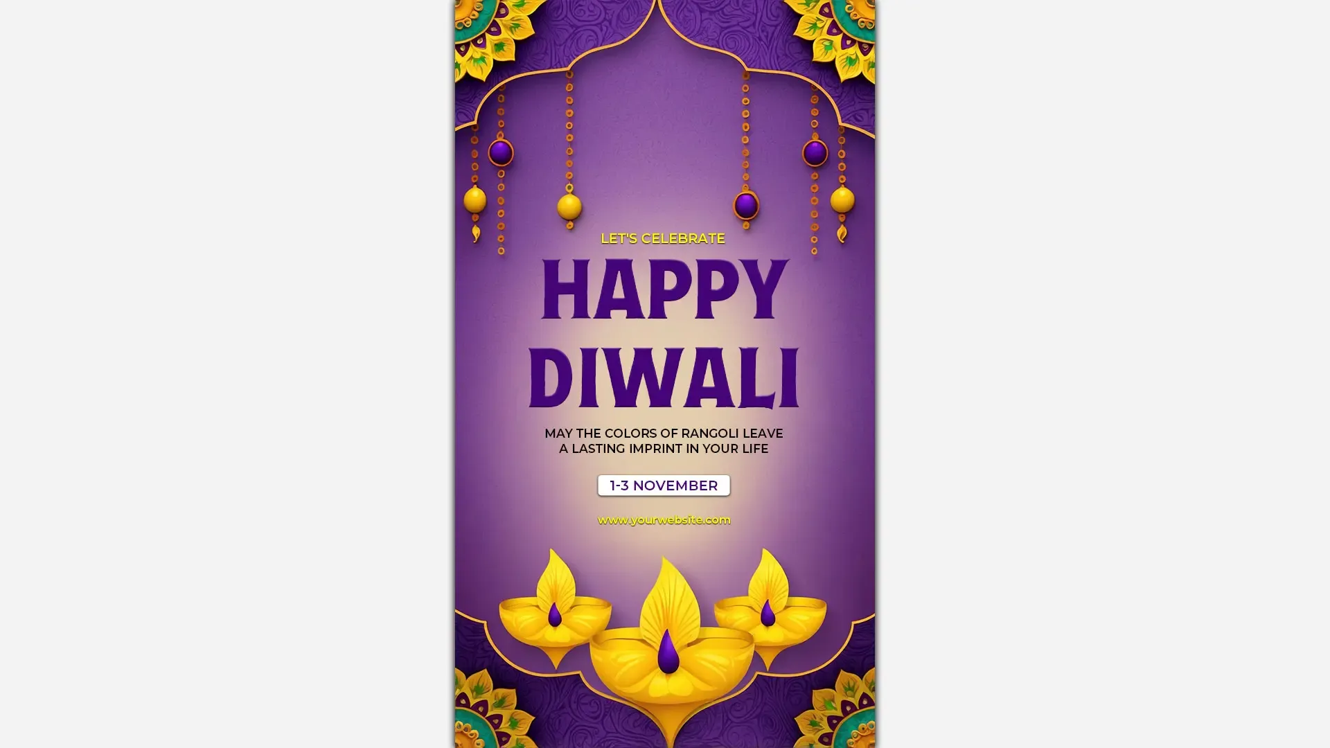 Happy Diwali Celebration Purple and Gold Instagram Story Template PSD image